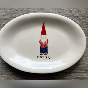 Rae Dunn Mischief Gnome Oval Small Plate Holiday Garden New
